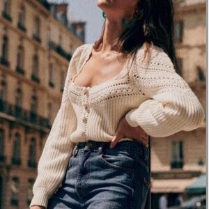 Sezane Moira cream button down sweater